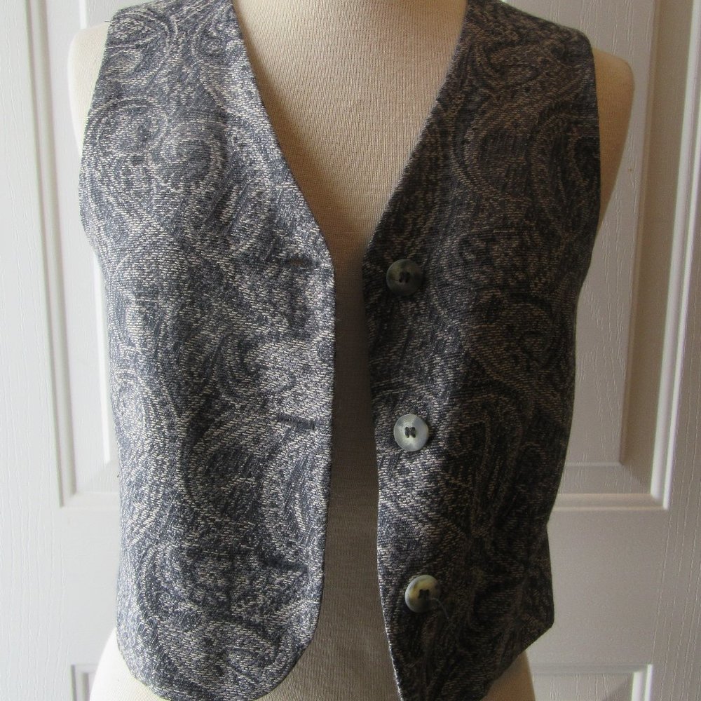 Gray And Tan Talbots Size 2p 3-Button Wool Vest W… - image 1